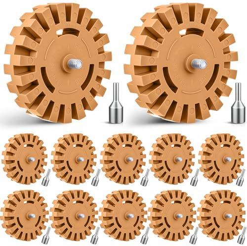 Chunful 12 Pack 4 Inch Decal Remover Eraser Wheel Tool Kit Adhesive Remover Tool with Drill Mandrel Adapter Decal Remover Wheel for Vinyl Wrap, Stickers, Tape Residue for DIY, Auto, Garage Projects