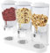 TUAKIMCE Triple Canister Cereal Dispenser - Dry Food Cereal Dispenser for Storage Preserving Dispensing Rice Nuts Granola - Plastic Candy Dispensers for Home and Kitchen