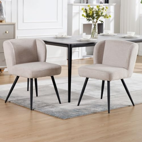 DAYALANE Esszimmerstühle 2er Set, Gepolsterter Küchenstuhl, Oatmeal | Dining Chairs aus Leinen, Stühle Esszimmer, mit Metallbeinen, für Küche & Wohnzimmer