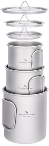 Boundless Voyage Tasse en titane avec couvercle pour extérieur, tasse à café légère en titane pour randonnée, camping (Ti3250D-300 ml + 450 ml + 750 ml)