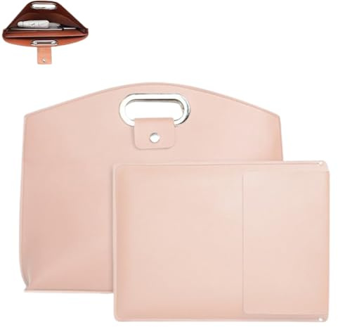 Sacoche pour ordinateur portable 14-16 pouces en cuir imperméable (2 pièces) pour femme, sac fourre-tout et mallette de travail pour ordinateur portable/iPad (Pink)