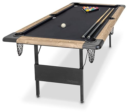 GoSports 6 ft Foldable Pool Table - Portable Billiards Table with Accessories - Oak with Black Felt