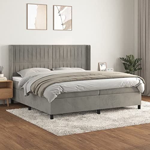 QZZCED Bett mit verstellbarem Kopfteil und Taschenfederkernmatratze für einen erholsamen Schlaf, weicher Samt und Unterstützung von mittlerer Härte, Matratzenschutz inklusive
