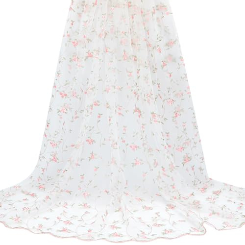 PLIGREAT 3 mètre de Tissu en Dentelle à Broderie Florale Tulle Rose à Motifs Floraux Doux et Souple de 130cm de Large Idéal pour la Couture Française les Robes de Mariée les Loisirs