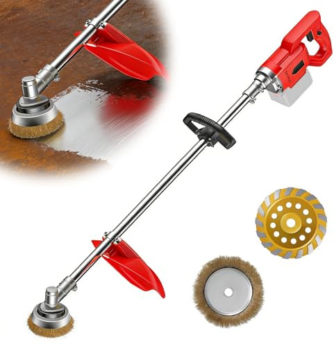 Ponceuse Béton Sans Fil avec Manche 1,2 m, Meuleuse Compatible avec Makita | Meuleuse Béton Électrique, 7 Vitesses, Disque Diamant 180mm, Brosse 200mm, pour Ponçage Béton, Mur, Sol et dérouillage Métal