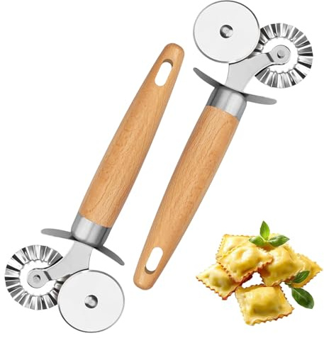 Dough Cutter, Two Stainless Steel Pasta Cutter Wheels, Ravioli and Pastry Cutting Tools, 18 x 15 cm Compact Design for Kitchen Use, Efficient Dough Preparation with Pasta Tools