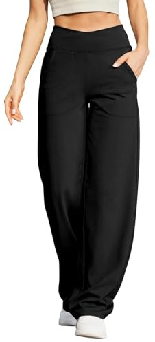 Yogahose Damen High Waist - Straight Hosen Damen mit Taschen, Weites Bein Schlaghose Flared Leggings Jogginghose Freizeithose für Yoga, Workout, Fitness,Sports