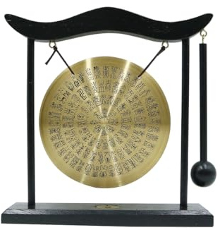 Huba Gong Feng Shui de latón de 20 cm para escritorio - gong de mesa zen chino para inauguración de la casa - Misteriosa decoración del hogar oriental china