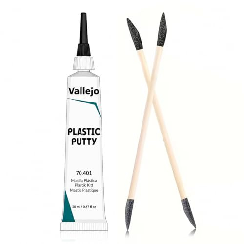 Vallejo Plastic Putty 20ml | Fast-Drying Acrylic Model Filler with 2 Precision Sanding Applicators | Gap & Seam Filler for Miniatures, Scale Models, Plastic Kits, Dioramas & Crafts