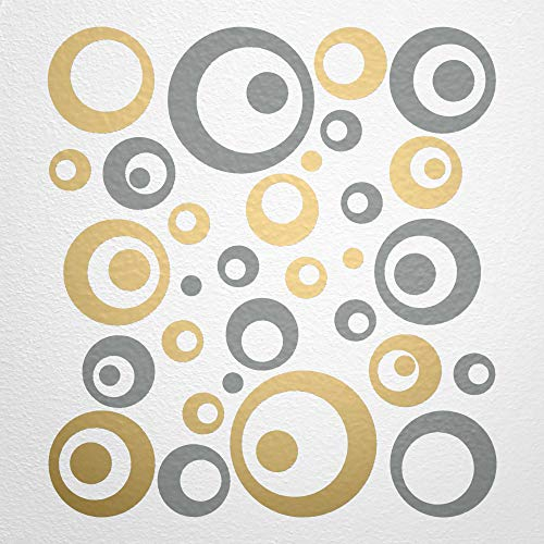 WANDfee Wandtattoo Kreise Punkte 50 Aufkleber FARBWUNSCH Wandaufkleber Kinderzimmer Fliesenaufkleber Badezimmer Küche gold grau