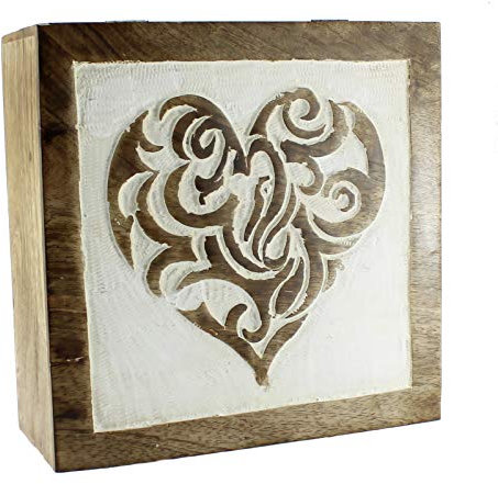 Budawi® Holztruhe Holzbox Holzkiste aus Mangoholz keltisches Herz weiß groß Box Schachtel Schatulle