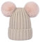 Damen Unisex Mütze Strickmütze Fellbommel Bommel Strick Mütze Winter-Mütze Bommelmütze mit 2 Bommeln (Beige,M: 36-60cm)