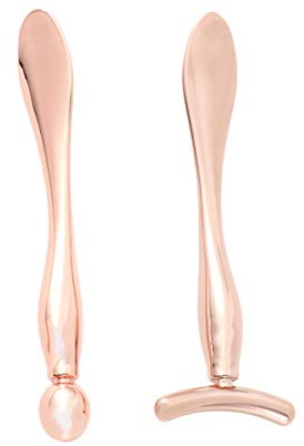 Metall Augencreme 2 Stücke Gesichtsmaske Spachtel Augenmaske Spachtel Augenmassage Zauberstab Stick (Rose Gold)