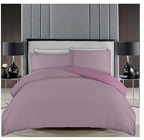 Lions Plain Dye Bedding, Single Duvet Cover Set with Pillowcase, 2 Piece Ultra Soft Reversible Quilt Covers, Microfiber Premium Quality, 137x200cm, Lilac