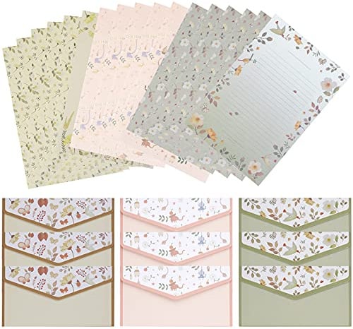 27 PCS Stationary Writing Paper with Envelopes Set Cute Vintage Floral Letter Writing and Stationery Paper Envelopes(18 Sheets with 9 Envelopes)