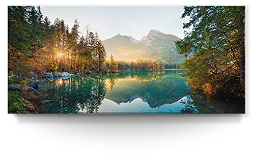 BilderKing Wandbild Wasserfall Hintersee Bayern - 110cm x 50cm Leinwand auf Fertigrahmen + Aufhänger