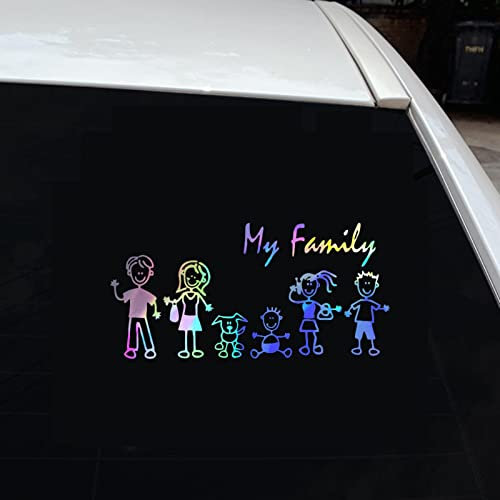 PW TOOLS 6 Mias Famiglia Adesivi per Auto con Cane, Genitori con 3 Bambini Decalcomanie per Auto di Famiglia per paraurti, Tablet, Laptop, Decalcomania in Vinile per la Famiglia