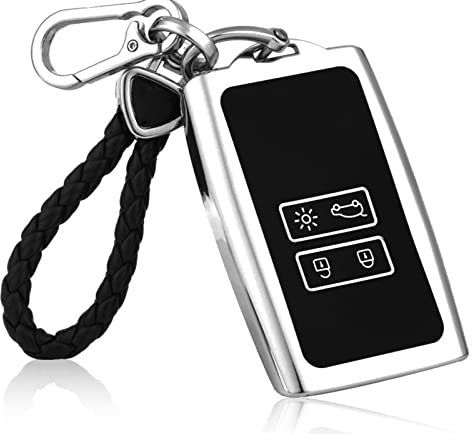 Autoschlüssel Hülle - 4 Tasten Autoschlüssel Hülle Kompatibel für Renault, TPU Autoschlüssel Hülle, Schlüsselhülle für Renault, Schlüssel Gehäuse Fernbedienung für Renault, Silber (keyless)