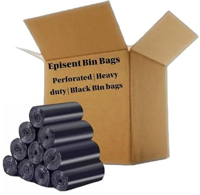 EPISENT 400 Pack Heavy Duty Refuse Sacks | Kitchen Bin Liners | Strong & Durable Black Waste Bags for Home and Commercial Use