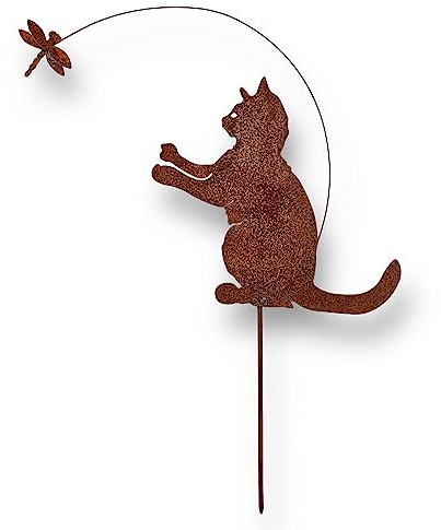 Crispe home & garden Gartenstecker Edelrost - Katze mit Libelle - Höhe 58 cm