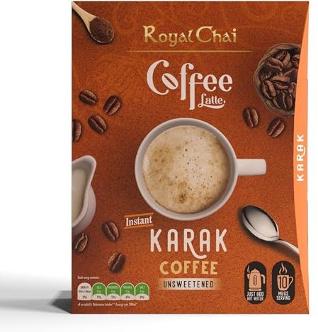 Royal Chai | Coffee Latte | Karak Coffee Unsweetened |10 Single Serving Sachets | Just add hot water