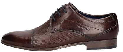 bugatti Herren Klassischer Business Halbschuh aus Leder, Derby mit Querkappe und Perforation, Dark Brown, 40 EU