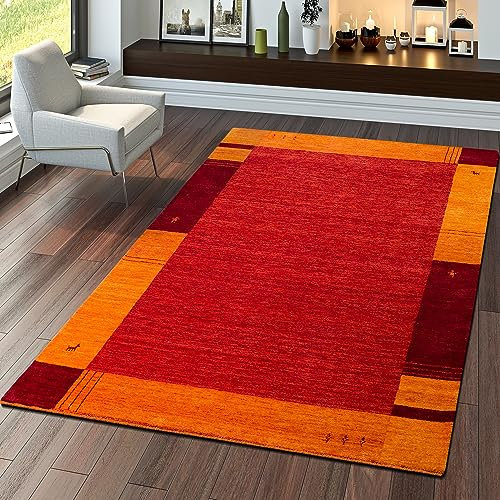 TT Home Teppich Gabbeh Handgefertigt Qualität Modern 100% Wolle Meliert In Terrakotta, Größe:200x300 cm