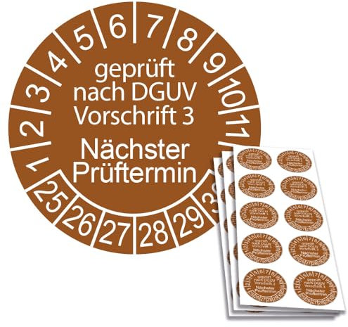 Prüfplakette DGUV Vorschrift 3 - Nächster Prüftermin, 30 mm Durchmesser in Jahresfarbe (100 Stück, 2025)