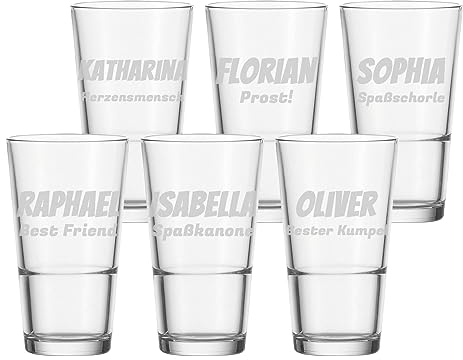 LUXENTU Trinkgläser mit Gravur, 330 ml, Personalisierte Wassergläser mit 2-zeiliger Gravur, Gravierte Becher für Hochzeiten und Events, Individuelle Lasergravur, 6 Stück