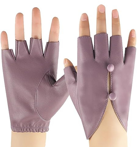 QWUVEDS Tanzende -Halbfingerhandschuhe für Damen, vier Jahreszeiten, Pole Dance, Breakdance, Performance, Maniküre-Handschuhe Ohren Erwachsene (Purple, One Size)