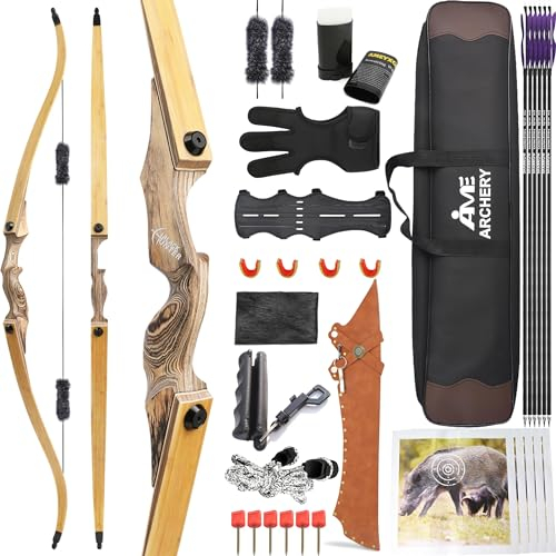wolfman 60 Zoll Recurvebogen Set Erwachsene 20-60 Lbs Bogenschießen Set Amerika Jagdbogen Pfeil Bogen Set Erwachsene Sportbogen Recurve Bogen Und Pfeil Set Recurve Bow Rechtshänder (60Lbs)