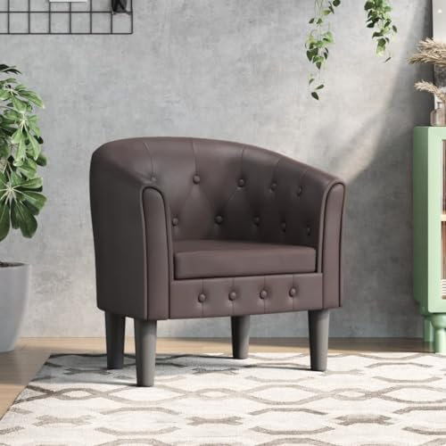 Festnight Clubsessel Braun - Moderner Loungesessel für Wohnzimmer und Büro - Kleiner Cocktailsessel Mit Armlehnen Aus Kunstleder