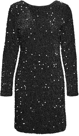 VERO MODA Damen VMBELLA LS Short 2-Way Dress JRS Minikleid, Black/Detail:Black Sequins, Small