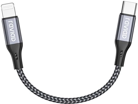 RAVIAD USB C to Lightning Cable Short 15CM, MFi Certified iPhone Charger Cable Nylon PD Fast Charging Compatible with iPhone 14 13 12 11 Pro Max Mini X XS XR 8 8Plus - Grey
