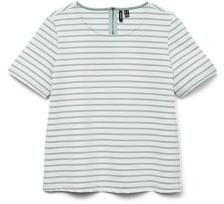 VERO MODA Damen VMABBY SS Zip JRS NOOS Top, Snow White/Stripes:Gray Mist, X-Large
