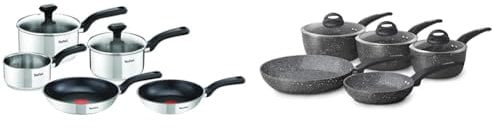 Tefal Comfort Max, Pan Set, 14cm Milkpan, 16cm and 18cm Saucepans with Lids & Tower Cerastone T81276 Forged 5 Piece Pan Set with Non-Stick Coating and Soft Touch Handles