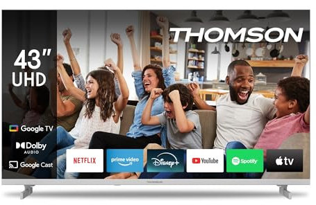 Thomson 43 Zoll (109cm) 4K Ultra HD Weiß Smart Google TV, Wi-Fi, Dolby Audio, HDR10, Bluetooth 5.1, Triple-Tuner (Kabel/Satellit/Antenne), HDMI, CI+, A+ Panel - 43UG4S14W