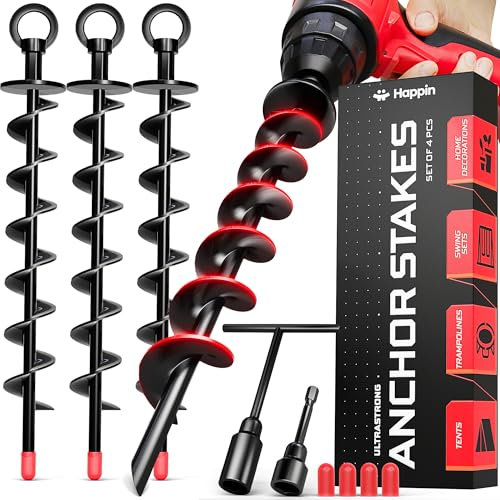 Happin® Robuste Bodenanker – Trampolinanker bei starkem Wind – Schaukel-Set & Trampolinpfähle – Erdanker zum Einschrauben für sicheren Halt – Heringe hohe Stabilität für Zelte, Vordächer und mehr (4