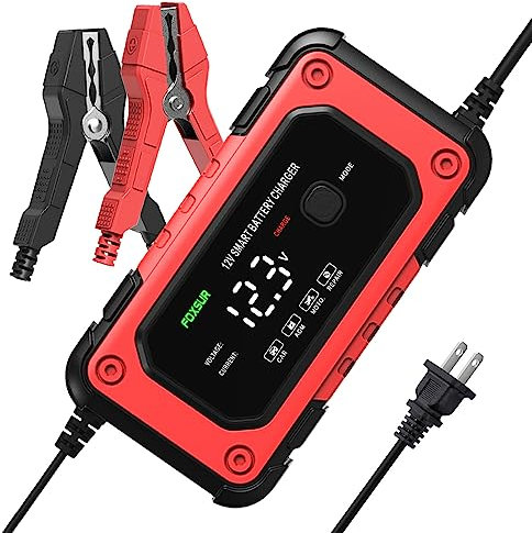 Cirket Chargeur de batterie 12 V 6 A au plomb (AGM/Gel/SLA), chargeur de batterie de voiture entièrement automatique avec grand écran portable intelligent, chargeur de batterie de voiture à cycle
