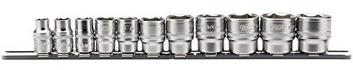 Draper 16493 3/8-Inch Square Drive Imperial Socket 11 Piece Set on Metal Rail , Blue