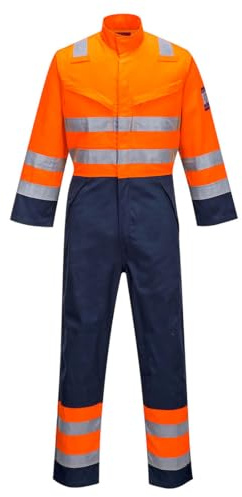 Portwest MV29 Modaflame HVO Overall Baumwolle Antistatisch Schmutzabweisend | Orange/Marine, M, EN ISO 20471 Klasse 3, EN ISO 11612, Elastische Rückenfalte, Einzelne Gesäßtasche, Multinorm