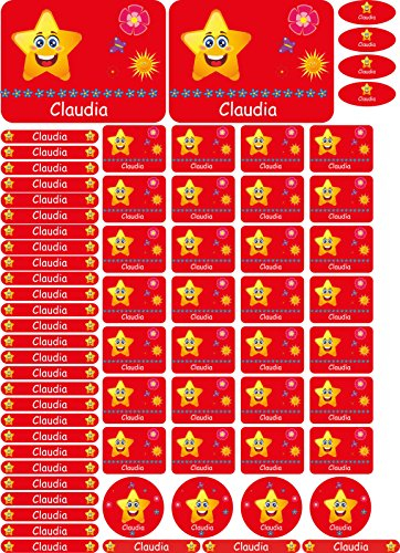 INDIGOS UG Aufkleber - Kinder Namensaufkleber - 070 - Stern - selbstklebend - personalisierbar - 69 Stück in einem Set - in verschiedenen Motiven erhältlich – KITA Kinder Schule