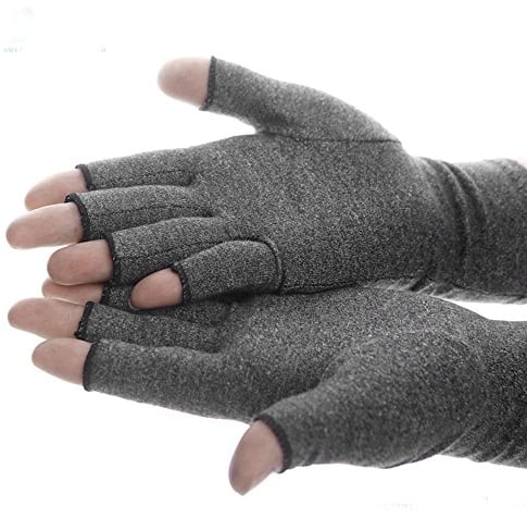 Active Arthritis Therapy Gloves - Fingerless, Grey, Increase Circulation, Reduce Pain (M)