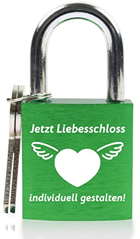 GRAVURZEILE Liebesschloss mit Gravur und Schlüssel - Personalisiertes Schloss - Personalisierte Geschenke für Ihn & Sie zum Valentinstag - Valentinstagsgeschenk für Frauen und Männer - Grün