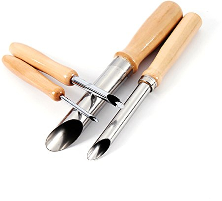 ULTNICE Edelstahl Lochschneider mit Holzgriff für Ton Keramik Skulptur DIY Handwerk Werkzeug 4 Stücke