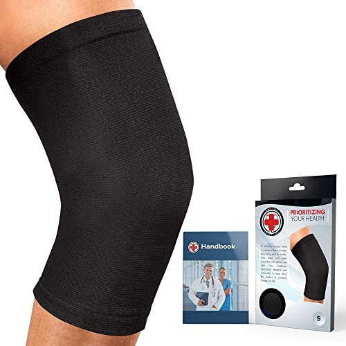 Dr. Arthritis Doctor Developed Knee Brace/Knee Support/Compression Sleeve & HANDBOOK - Relief for Joint Disease (Osteo/Rheumatoid), Tendonitis, Running & Weightlifting (Black, S)