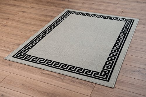 Havana Washable Non-Slip Kitchen Floor Mat, Greek Key, Grey, 120x160cm