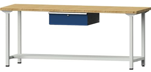 ANKE | Werkbank | Gestellbauweise Serie V | 1 Schublade | 1 Ablageboden | Breite 2000 mm | Buchemassivplatte