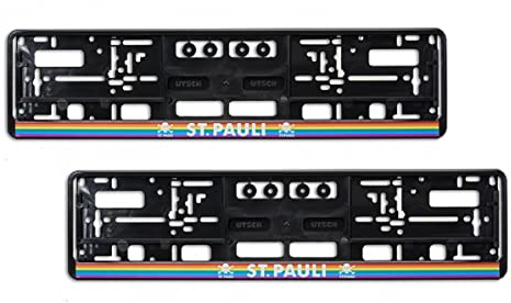 FC St. Pauli Kennzeichenhalter - Regenbogen - 2er Set Nummernschildträger FCSP - Plus Aufkleber Wir lieben Fußball