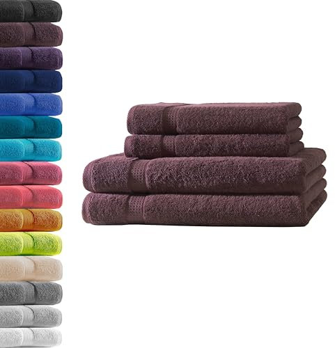 2X Duschtuch + 2X Handtuch | Kaffeebraun | 100% Baumwolle Frottier | Oeko-TEX® Standard 100 | Premium Qualität 500 g/m²